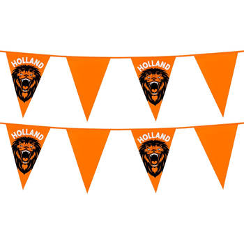 Vlaggenlijn XL - 2x - oranje met leeuw - 8 meter - 14 vlaggen - kunststof - Vlaggenlijnen