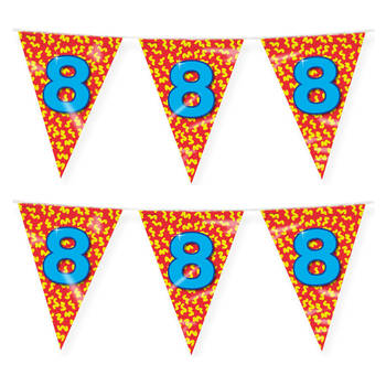Paperdreams verjaardag 8 jaar thema vlaggetjes - 2x - feestversiering - 10m - folie - dubbelzijdig - Vlaggenlijnen