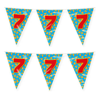 Paperdreams verjaardag 7 jaar thema vlaggetjes - 2x - feestversiering - 10m - folie - dubbelzijdig - Vlaggenlijnen