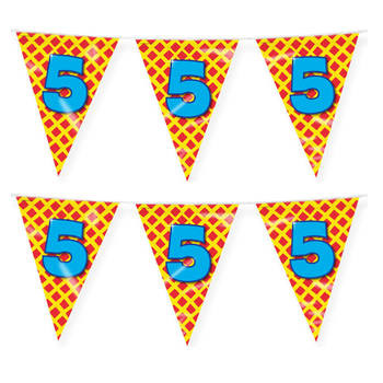 Paperdreams verjaardag 5 jaar thema vlaggetjes - 2x - feestversiering - 10m - folie - dubbelzijdig - Vlaggenlijnen