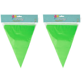 Party Vlaggenlijn - 2x - binnen/buiten - plastic - groen - 600 cm - 25 vlaggetjes - Vlaggenlijnen