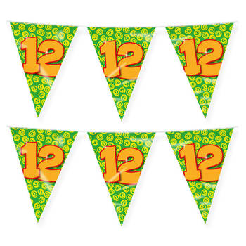 Paperdreams verjaardag 12 jaar thema vlaggetjes - 2x - feestversiering - 10m - folie - dubbelzijdig - Vlaggenlijnen