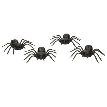 4x Plastic horror spinnen 10 cm Halloween decoratie - Feestdecoratievoorwerp