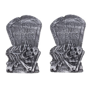 Set van 2x stuks horror kerkhof grafsteen decoratie rest in pieces 60 cm - Feestdecoratievoorwerp