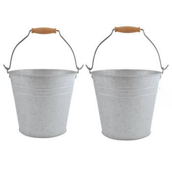 2x stuks zinken emmers/bloempotten/plantenpotten met handvat 5 liter - Emmers