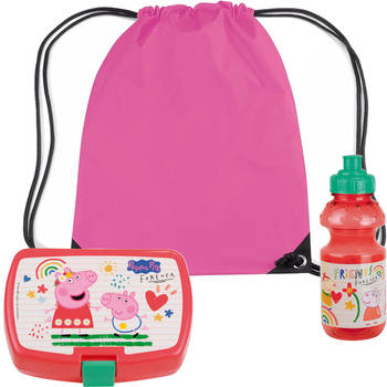 Peppa Pig lunchbox set voor kinderen - 3-delig - roze - kunststof - incl. gymtas/schooltas - Lunchboxen