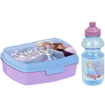Disney Frozen lunchbox set voor kinderen - 2-delig - blauw/lila - kunststof - Lunchboxen