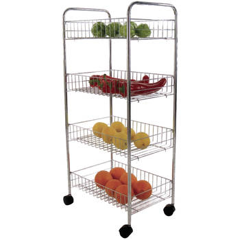 MSV Keuken/badkamer trolleyA - rvs metaal - zilver - met wielen - 41 x 26 x 83 cm - Opberg trolley