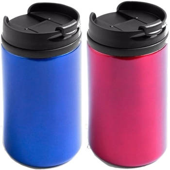 Set van 2x stuks Warmhoudbekers/warm houd bekers metallic rood en blauw 320 ml - Thermosbeker