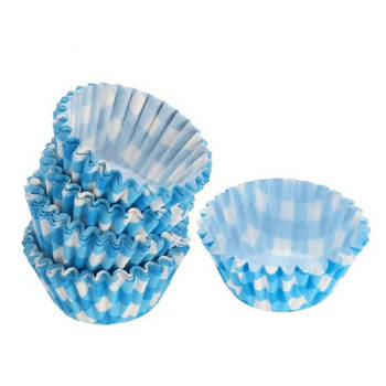 90x Mini muffin en cupcake vormpjes blauw papier 4 x 4 x 2 cm - Muffinvormen / cupcakevormen