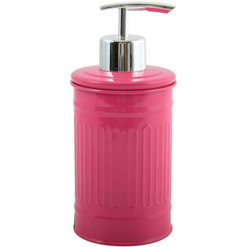 MSV Zeeppompje/dispenser - Industrial - metaal - fuchsia roze - 7.5 x 17 cm - 250 ml - Zeeppompjes