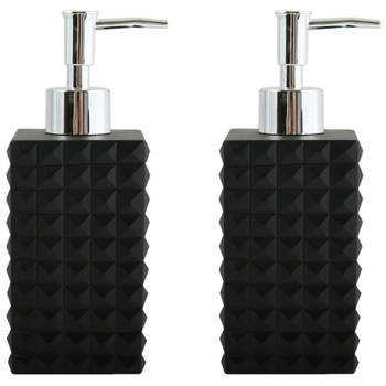 MSV Zeeppompje/dispenser - 2x - Kubik - kunststeen - zwart - 7 x 17 cm - 270 ml - Zeeppompjes
