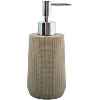 MSV Zeeppompje/dispenser - Squares - kunststeen - taupe - 7 x 18 cm - 275 ml - Zeeppompjes