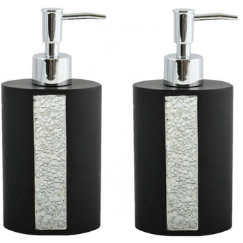 MSV Zeeppompje/dispenser - 2x - Luanda - kunststeen - zwart/zilver - 8 x 18 cm - 250 ml - Zeeppompjes