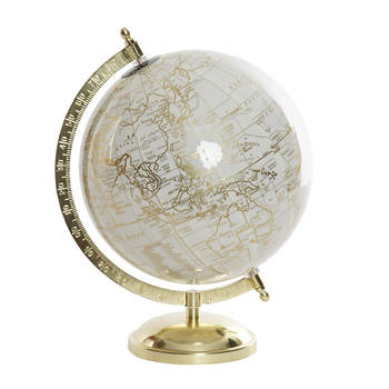 Decoratie wereldbol/globe goud/wit op metalen voet 28 x 20 cm - Wereldbollen