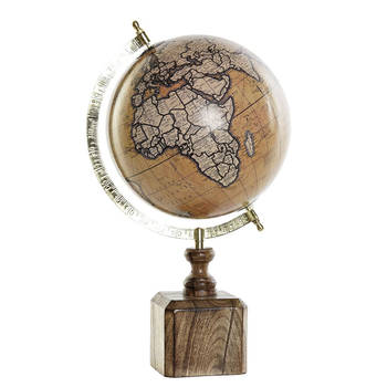 Decoratie wereldbol/globe bruin/goud op mango houten voet 40 x 22 cm - Wereldbollen