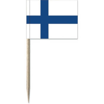 100x Vlaggetjes prikkers Finland 8 cm hout/papier - Cocktailprikkers