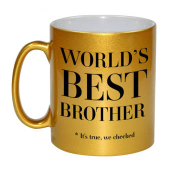 Gouden Worlds best brother cadeau koffiemok / theebeker 330 ml - Cadeau mokken - feest mokken