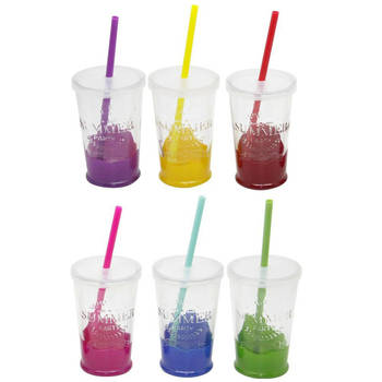 Cocktail glazen set met deksel en rietje - 6x - kleurenmix - 200ml - Cocktailglazen