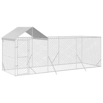 vidaXL Hondenkennel met dak 6x2x2,5 m gegalvaniseerd staal zilverkleur