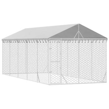 vidaXL Hondenkennel met dak 3x7,5x2,5 m gegalvaniseerd staal zilver