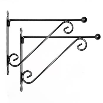 Set van 2x stuks muurhaken met dubbele sierkrul 39 x 31 cm - metaal - hanging basket haak - Plantenbakhaken