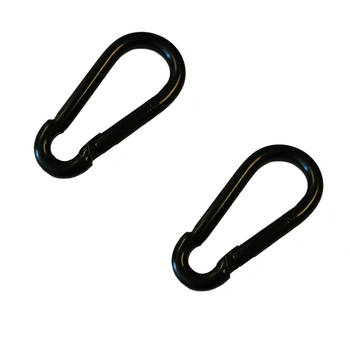 2x stuks snaphook / karabijnhaak / snaphooks zwart gelakt staal 5 cm - Karabijnhaken