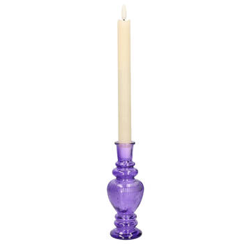 Kaarsen kandelaar Venice - gekleurd glas - ribbel paars - D5,7 x H15 cm - kaars kandelaars