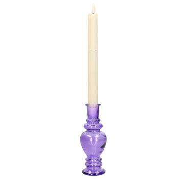 Kaarsen kandelaar Venice - gekleurd glas - helder paars - D5,7 x H15 cm - kaars kandelaars