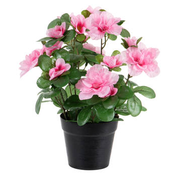 Azalea Kunstbloemen - in pot - roze - H25 cm - Kunstplanten