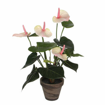 Kunstplant anthurium lichtroze flamingoplant in pot 40 cm - Kunstplanten