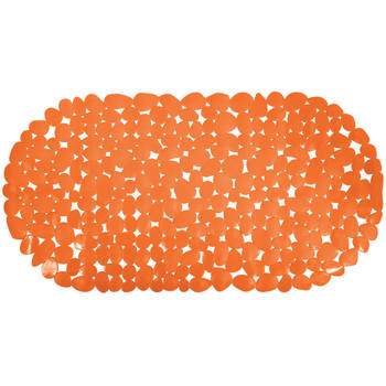 MSV Douche/bad anti-slip mat - badkamer - pvc - oranje - 39 x 99 cm - Badmatjes