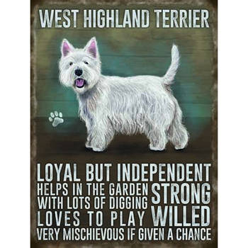 Metalen wand bord West Higland terrier - Metalen wandbordjes