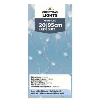 Micro LED binnenverlichting op batterij helder wit 20 lampjes - Lichtsnoeren