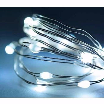Lumineo draadverlichting zilverdraad 20 witte led lampjes - 95 cm - Lichtsnoeren