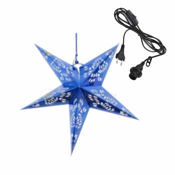 Kerstversiering blauwe kerststerren 60 cm inclusief zwarte lichtkabel - Kerststerren