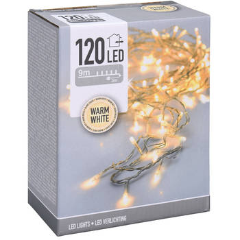 Feestverlichting lichtsnoeren met 120 warm witte led lampjes/lichtjes 9 meter - Kerstverlichting kerstboom