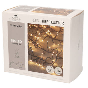 1x Clusterverlichting met timer en dimmer 384 leds warm wit 5 m - Kerstverlichting kerstboom
