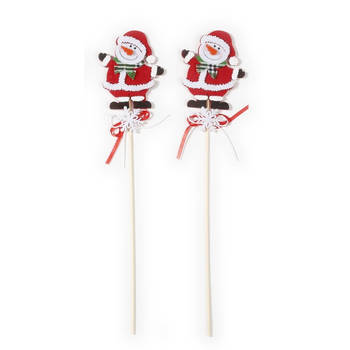 2x Kerststukje instekertjes met sneeuwpop 30 cm - Kerststukjes
