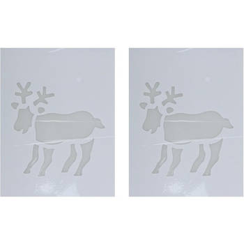 2x Sneeuwspray kerst raamsjablonen rendier plaatjes 35 cm - Kerst raamsjablonen