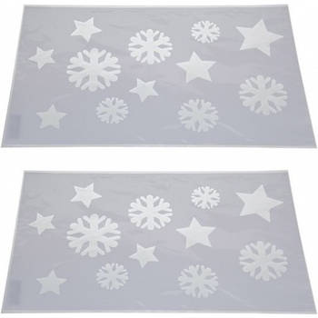 2x Sneeuwspray kerst raamsjablonen sneeuwvlokken/sterren plaatjes 54 cm - Kerst raamsjablonen