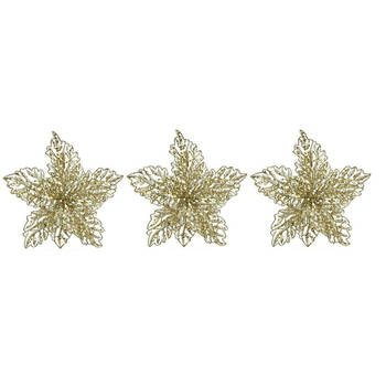 3x Kerstversieringen glitter kerstster goud op clip 23 x 10 cm - Kersthangers