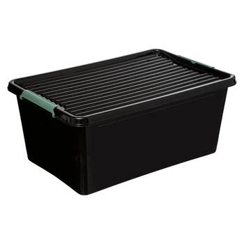 Opslagbak/organizer met deksel kunststof 60 liter 58 x 39 x 35 cm zwart - Opbergbox