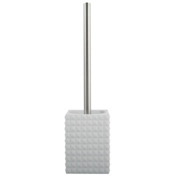 MSV Toiletborstel houder Kubik - kunststeen - wit/zilver - 37 cm - Toiletborstels