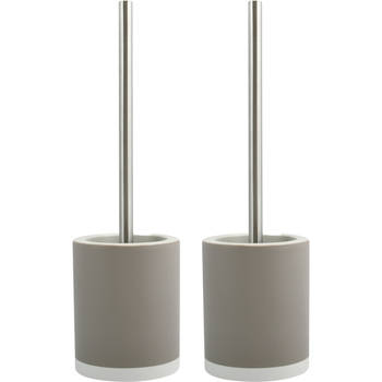 MSV Shine Toilet/wc-borstel - 2x - keramiek/metaal - taupe - 38 cm - Toiletborstels