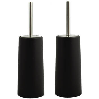MSV Toiletborstel houder/WC-borstel - 2x - zwart - kunststof - 35 cm - Toiletborstels