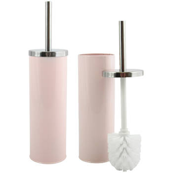 MSV Toiletborstel in houder/wc-borstel - 2x - metaal - lichtroze - 38 cm - Toiletborstels