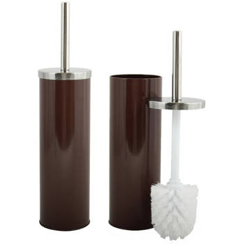 MSV Toiletborstel in houder/wc-borstel - 2x - metaal - bruin - 38 cm - Toiletborstels