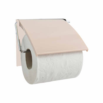 MSV Toiletrolhouder wand/muur - metaal met afdekklepje - beige - Toiletrolhouders