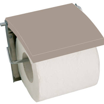 MSV Toiletrolhouder wand/muur - metaal en MDF hout klepje - beige - Toiletrolhouders